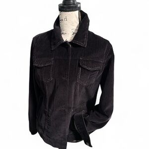 NWT J. Jill Black Wide Wale Corduroy Jean Jacket Womens Size M Snap Button Front